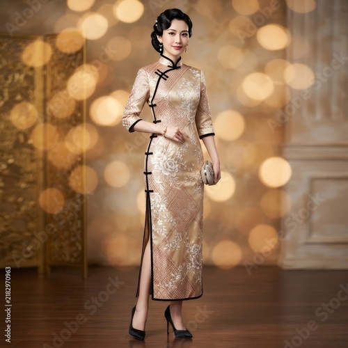Elegant Woman in Traditional Dress at a Glamorous Event Filled With Soft Lights