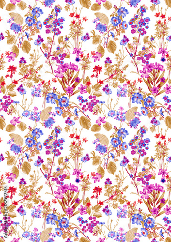 seamless floral pattern with wildfloewrs and leaves for fabric and wallpaper