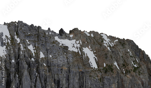 Obraz na płótnie Snow Patches on Rugged Alpine Mountain Ridge With Steep Rocky Cliff Face and Cra