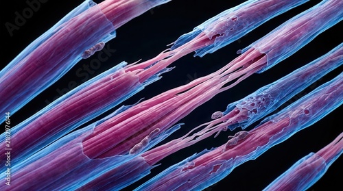 Medical illustration of muscle fibers weakening and limbs becoming floppy due to anterior horn cell loss in spinal muscular atrophy.