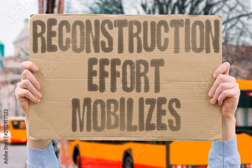 Obraz na plátně "Reconstruction effort mobilizes" International partners coordinate rebuilding strategy and resource allocation
