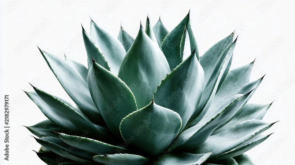 Fototapeta premium Vibrant Agave Plant with Bluish-Green Leaves on White Background, Ideal for Botanical and Design Projects