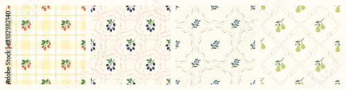 Coquette fruit and bow seamless pattern. Girly summer spring print for fabric, wrapping paper, decor, wallpaper.