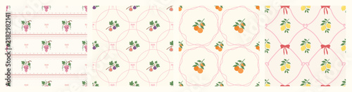 Coquette fruit and bow seamless pattern. Girly summer spring print for fabric, wrapping paper, decor, wallpaper.
