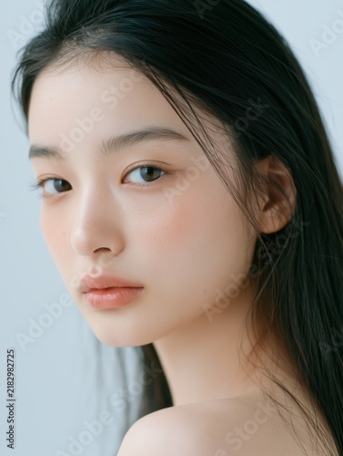 美しい素肌の若い女性の横顔。スキンケアや美容関連の広告や記事に最適なイメージ素材