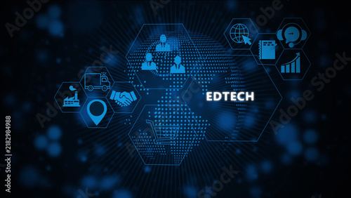 Cuadro en lienzo A digital visualization of the ed tech concept featuring a glowing blue dotted g
