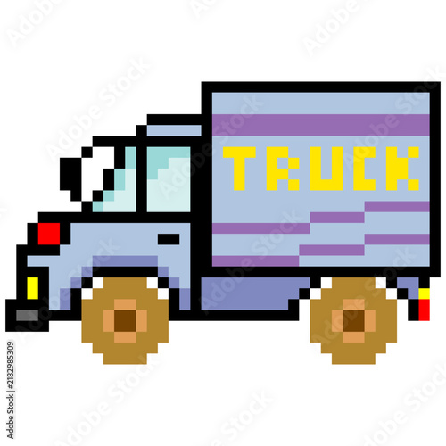 Pixel art cargo truck on a white background
