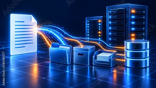 Plakat Data transfer from document to server digital information flow