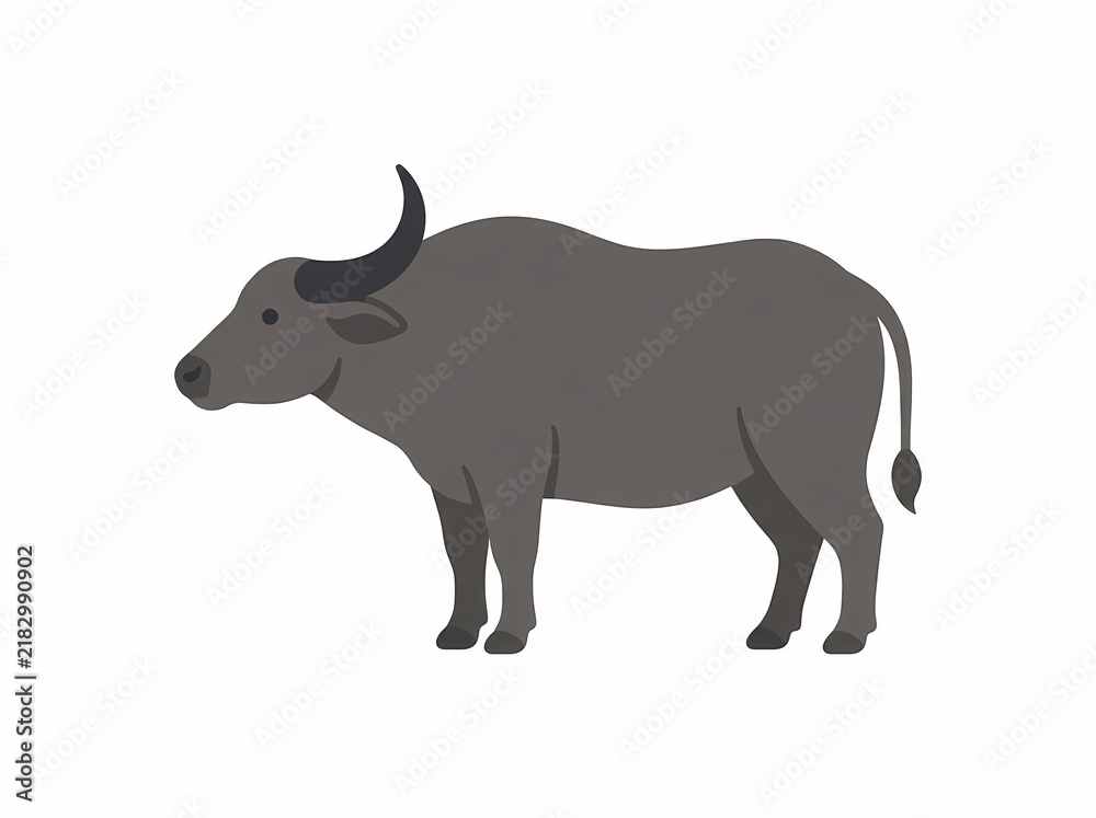 Fototapeta premium Illustration of a standing water buffalo in flat vector style.