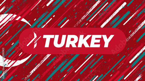 Modern Patriotic Turkey Design: Red, White, Teal Streaks with Crescent Moon and Bold Text for National Pride Projects.