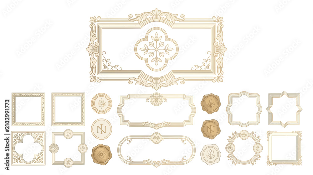 Fototapeta premium Ornate decorative borders, frames, and emblems. Isolated elements.