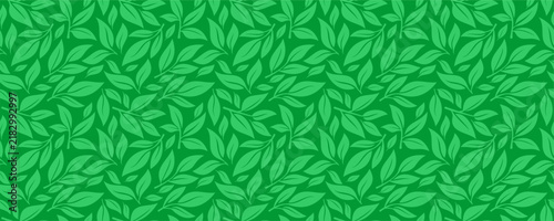 Green Leaf Pattern With Botanical Print And Monochrome Tone Design
