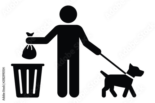 Person cleaning up after dog with waste bag and trash can pet owner cleaning up waste disposal poop bag responsible pet ownership dog walking public hygiene picking up garbage bin sanitation