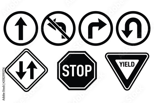 Fotografie Traffic control and road safety sign icons set with traffic signs stop sign yiel