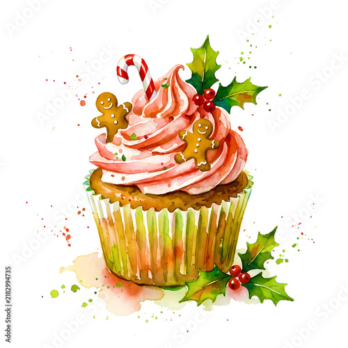 Cute Decorated Cupcake Watercolor Illustration with Colorful Sprinkles and Sweet Festive Details