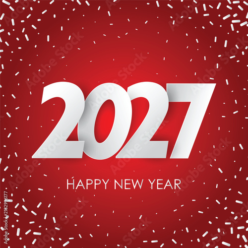Happy New Year 2027 red confetti background