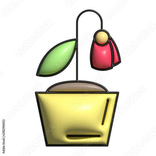 Canvastavla Minimalist 3d wilted flower in yellow pot symbolizes drought impact and environmental degradation affecting botanical life health