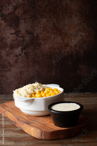 Obraz na plátně Street corn esquites with grated cheese and sauce