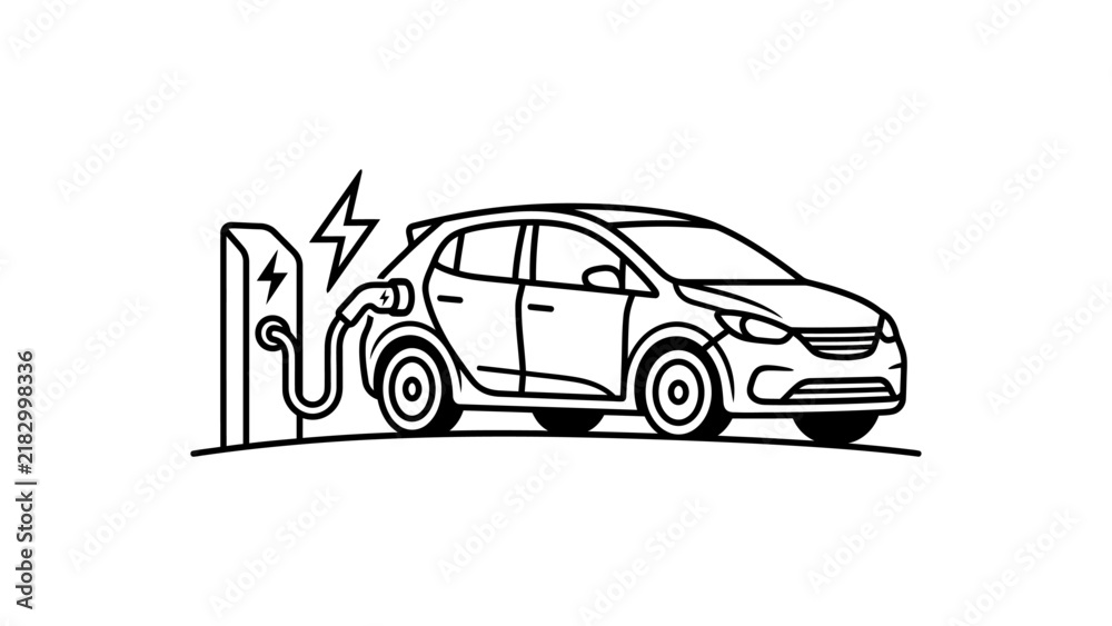 Naklejka premium Electric Car Charging Station Illustration - Clean Energy Vehicle Powering Up