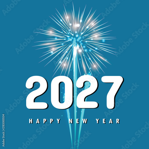 Happy New Year 2027 blue fireworks background