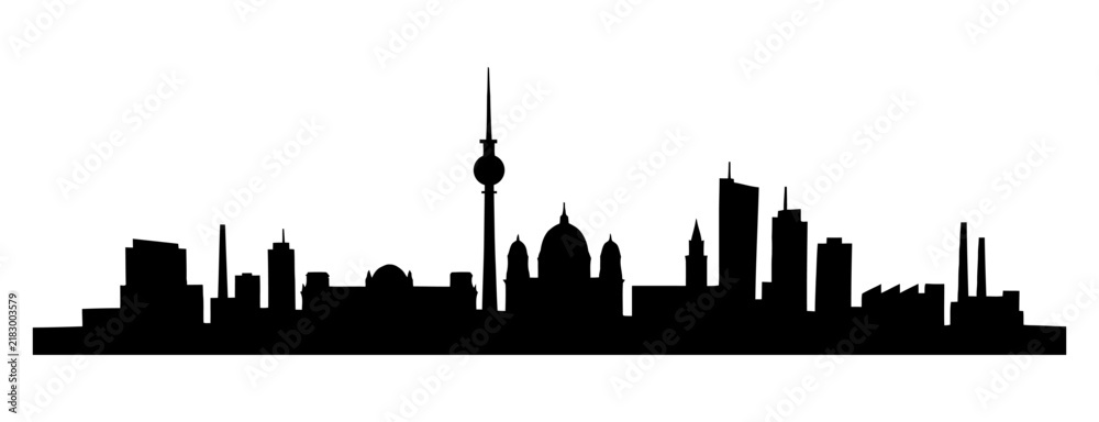Obraz premium Berlin city skyline silhouette illustration on a white backdrop symbolizing growth and modern urban development