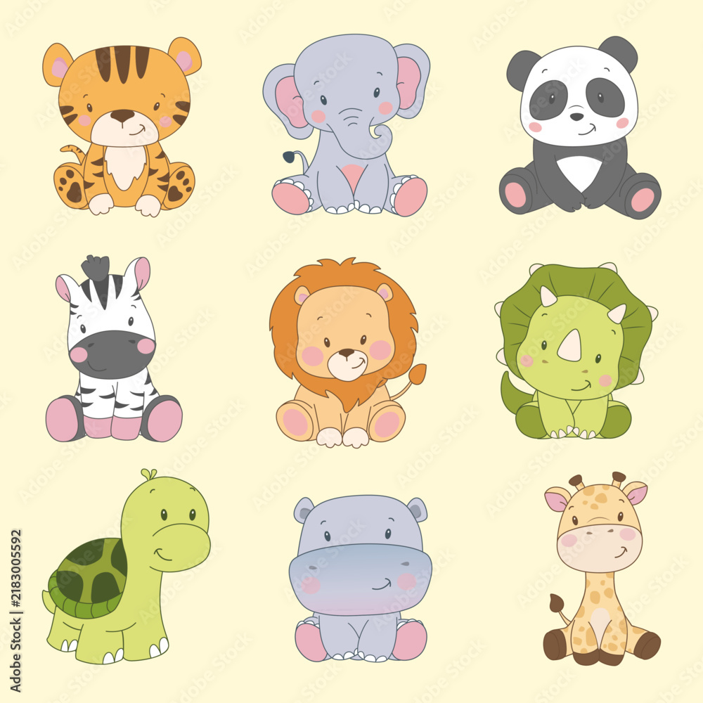 Fototapeta premium Cute Cartoon Animals Set