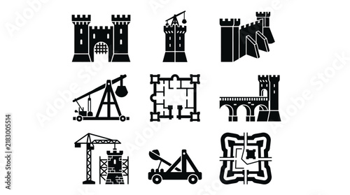 Fototapeta Medieval Castle Architecture Design Elements.