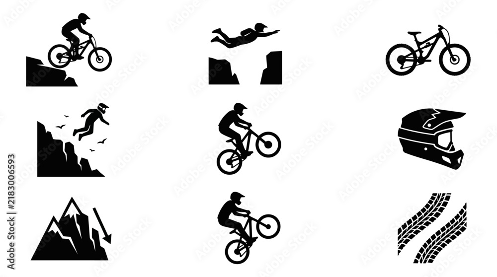 Obraz premium Mountain Bike Rider Silhouette Icons.