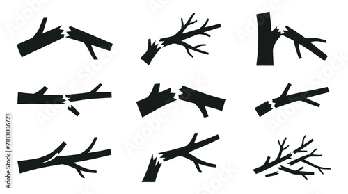 Collection of black tree branch silhouettes.