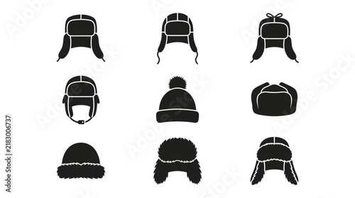 Collection of various backpacks and hats.