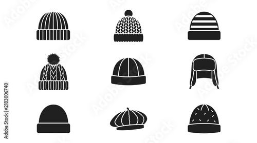 Collection of various knit beanie hats.