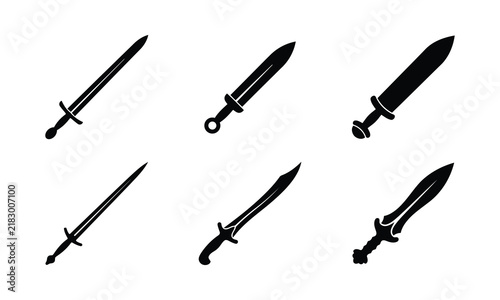 Obraz na płótnie Medieval sword set silhouette icons for gaming and historical.