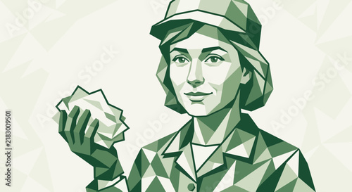 Woman holding crumpled paper, geometric style, concept of idea or problem