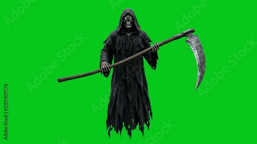 A dark Grim Reaper holding a scythe.
