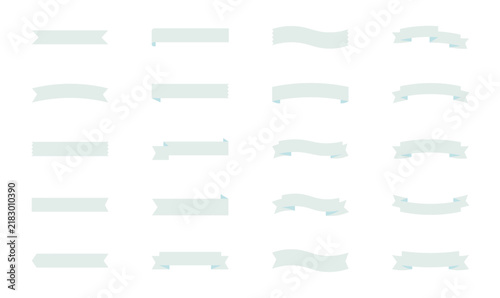 Set of Flat Pale Mint Blue Ribbon Banners and Blank Labels Isolated on White