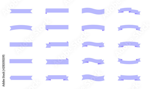 Set of Flat Lavender Purple Ribbon Banners and Blank Labels Isolated on White 