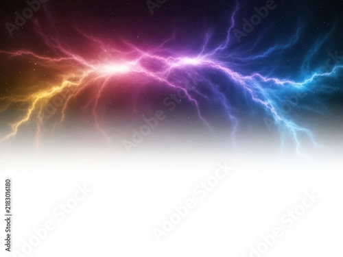 Cosmic energy lightning discharge isolated on white background