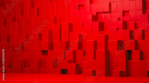 Obraz na płótnie 3D Rendered Red Cubic Wall Abstract Digital Background
