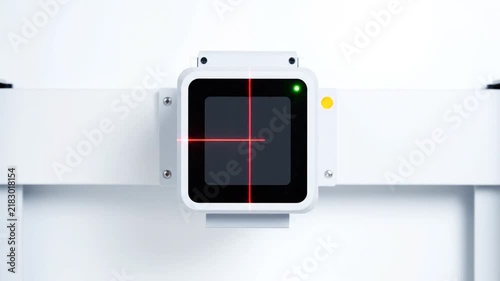 Industrial smart sensor camera mounted on assembly line.