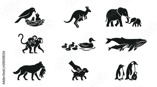 Various animals in silhouette form.