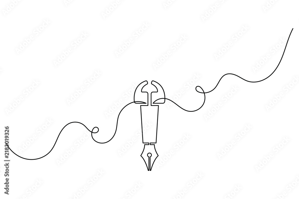 Obraz premium Quote pen nib continuous line art vector icon minimalist literature blog writing symbol