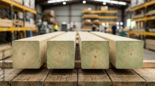Inspection of treated wood beams focusing on the protective coating layer for enhanced weather resistance and durability.