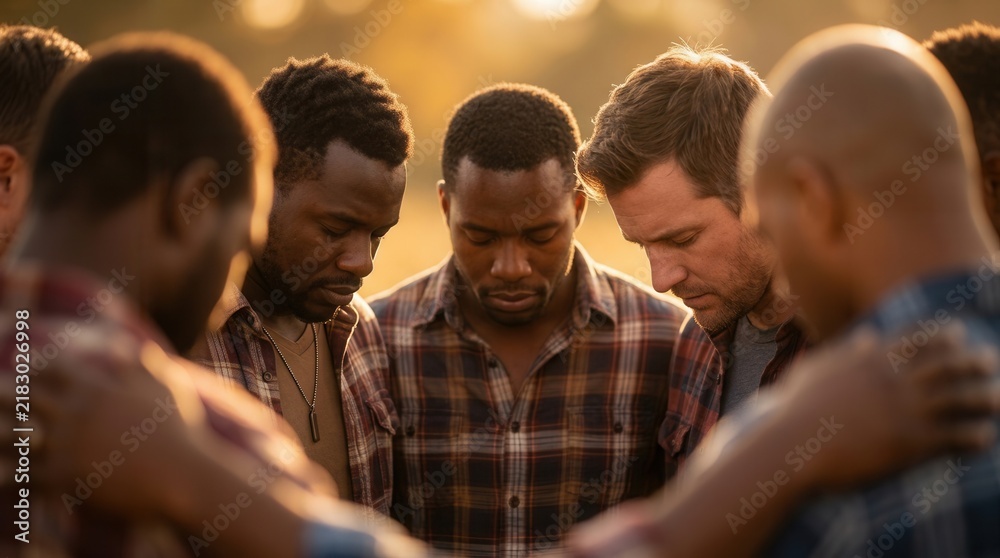 Fototapeta premium Seeking guidance and strength from God, a group of missionaries are united in prayer to reach unreached communities with the Gospel.