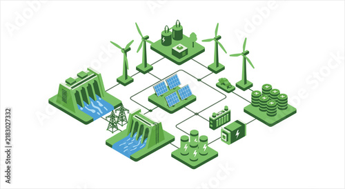 Renewable Energy Sources and Power Generation Systems Diagram.