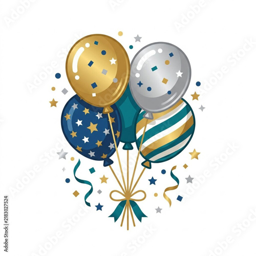 Festive Celebration Balloon Bunch with Elegant Gold and Silver Confetti and Star Patterns for Holiday Party Decorations and Anniversary Events
