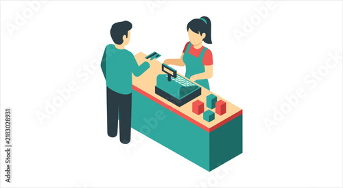 Customer paying at the checkout counter with cashier.