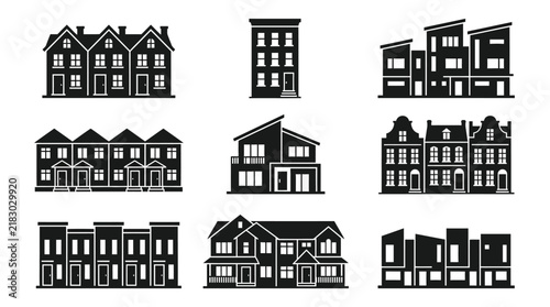 Collection of various house silhouettes.