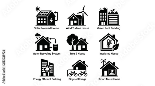 Eco Friendly House Icons Set.