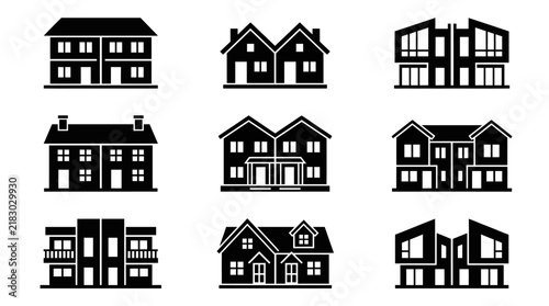 Collection of various house silhouettes.