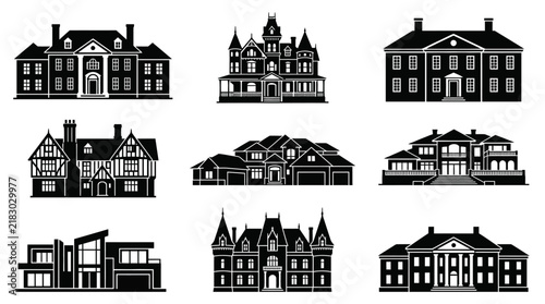 Collection of various house silhouettes.